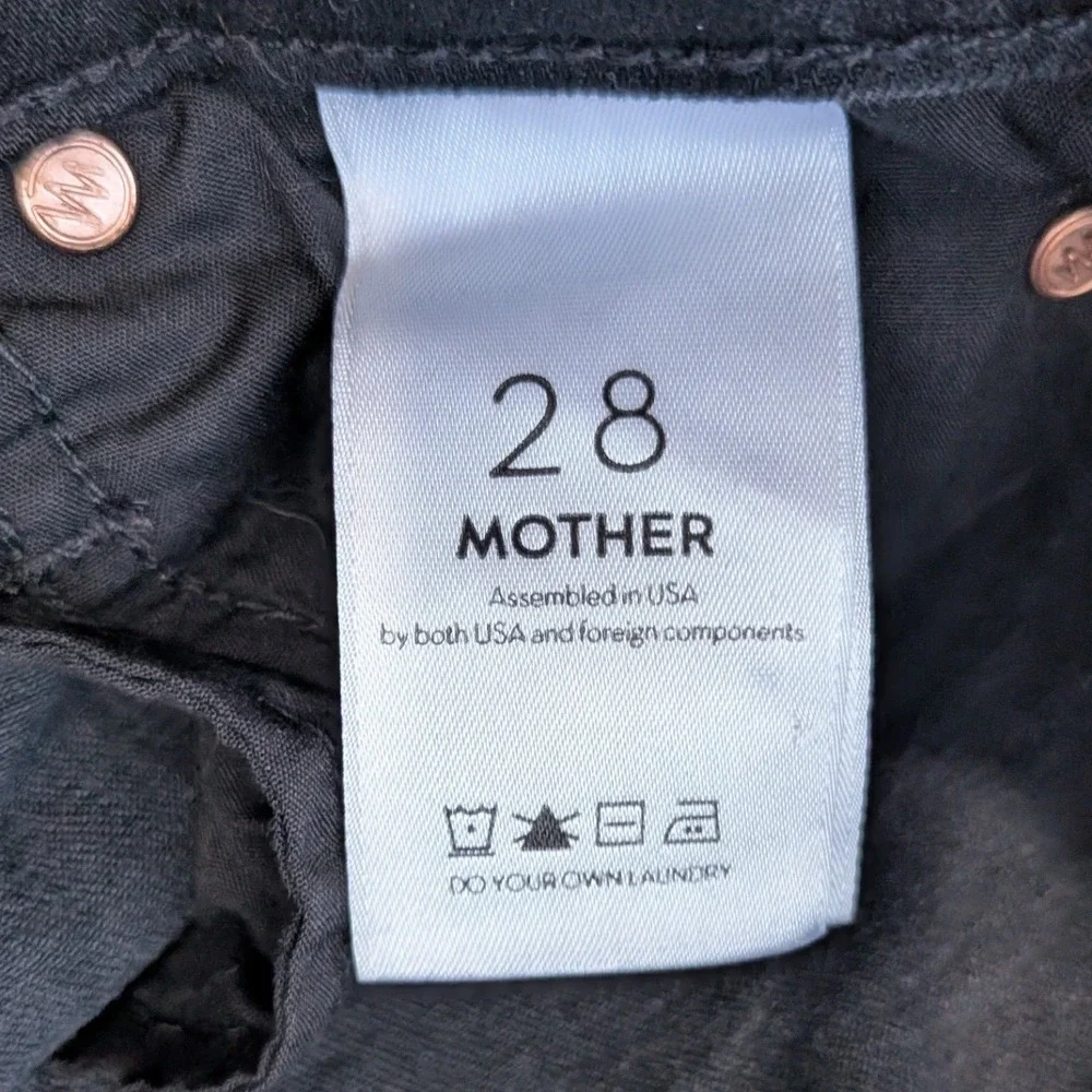 $238 MOTHER Rascal Ankle Fray Blk Beaded Stripe Raw Hem Jeans 28 HiRise Straight